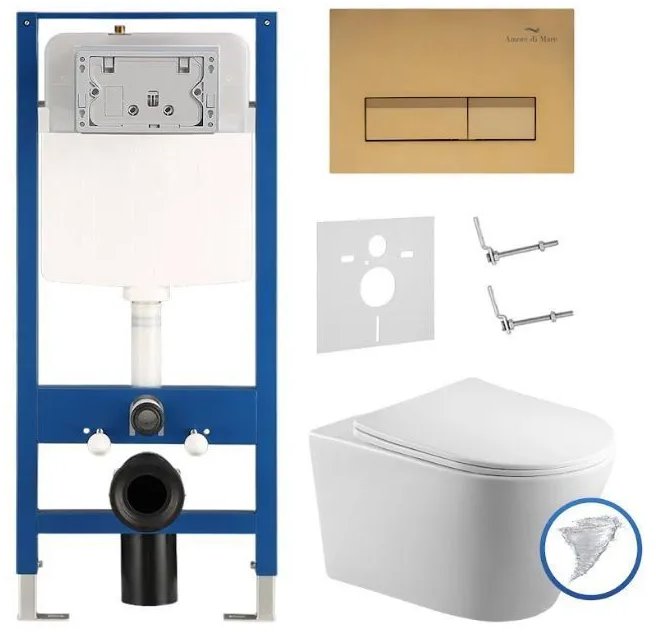 Комплект 6 в 1: инсталляция Amore di Mare QuickFit 50114 с подвесным унитазом Elsa Tornado P312-T и клавишей смыва 404G (QF404G312T)